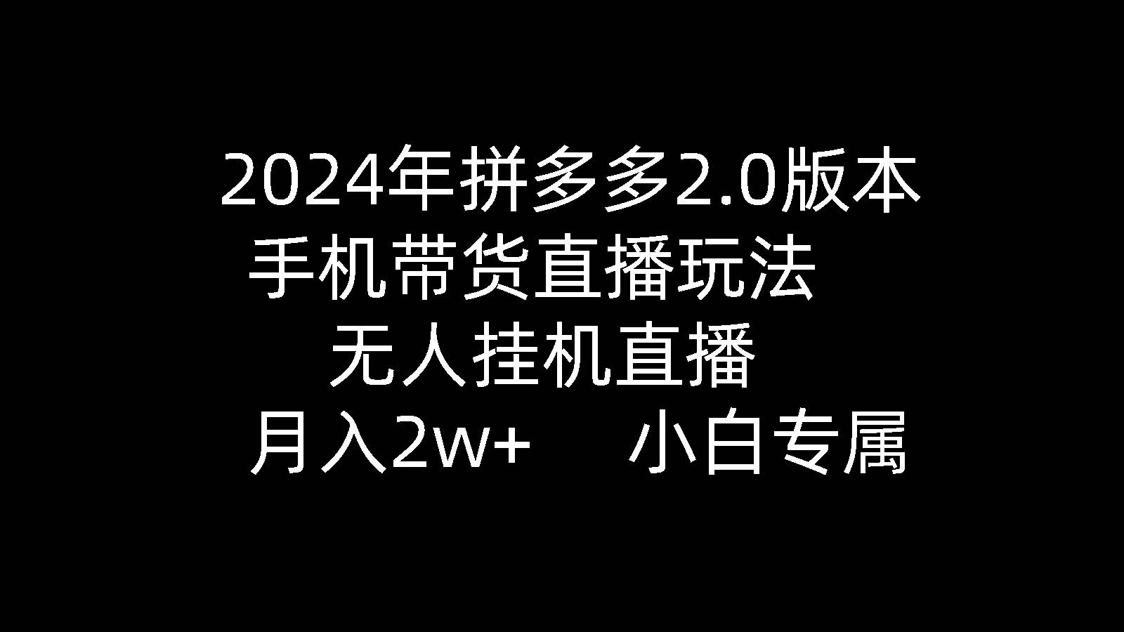 2024年拼多多2.0版本，手机带货直播玩法，无人挂机直播， 月入2w+， 小...-齐力副业