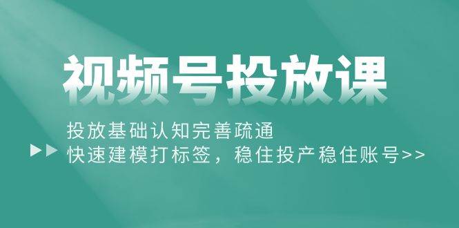 视频号投放课：投放基础认知完善疏通，快速建模打标签，稳住投产稳住账号-齐力副业
