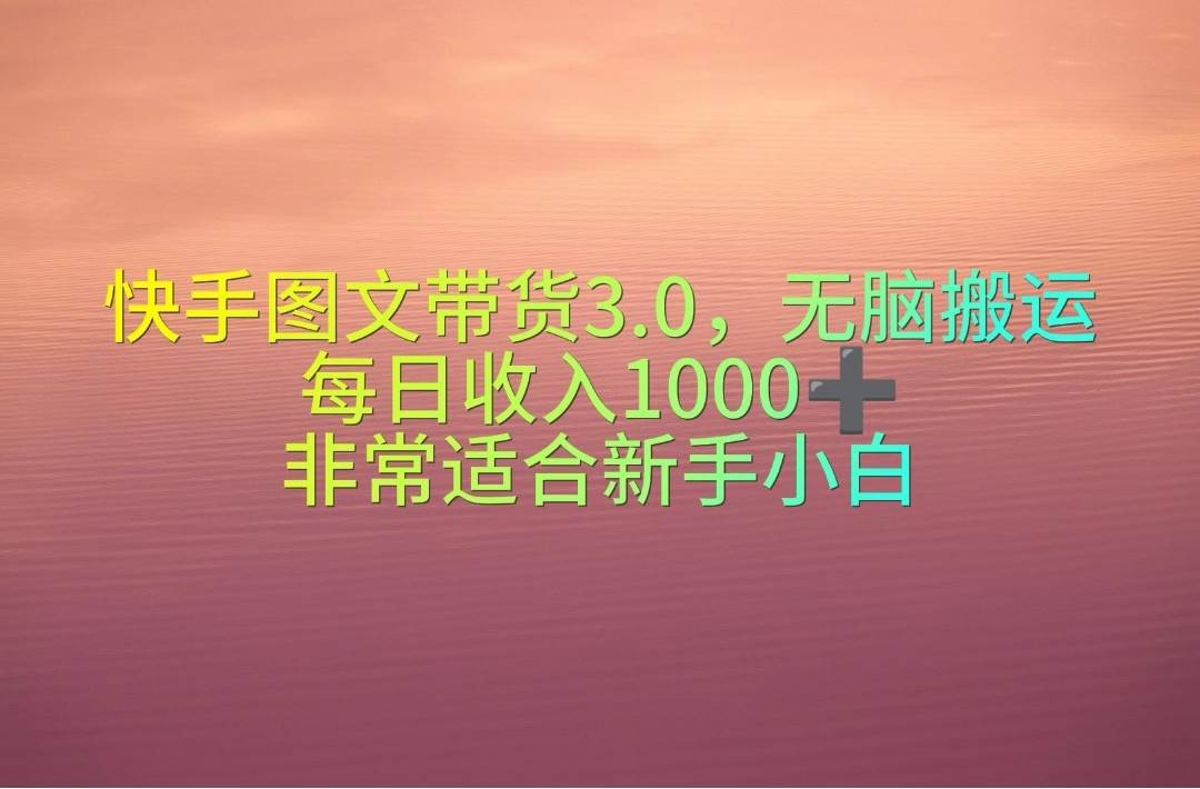 快手图文带货3.0，无脑搬运，每日收入1000＋，非常适合新手小白-齐力副业