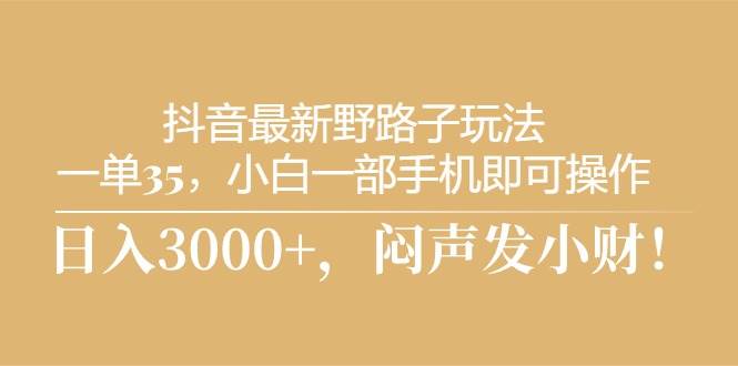 抖音最新野路子玩法，一单35，小白一部手机即可操作，，日入3000+，闷…-齐力副业
