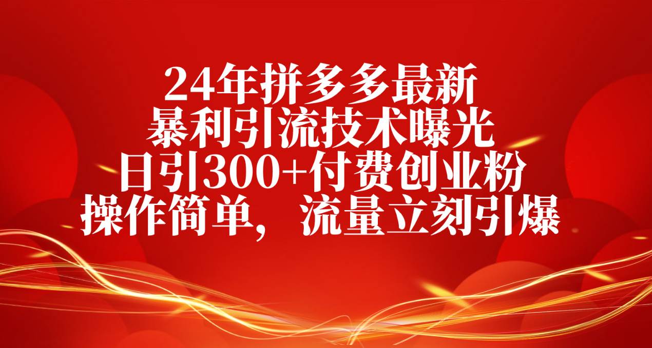 24年拼多多最新暴利引流技术曝光，日引300+付费创业粉，操作简单，流量...-齐力副业