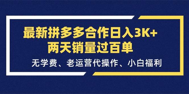 最新拼多多合作日入3K+两天销量过百单，无学费、老运营代操作、小白福利-齐力副业