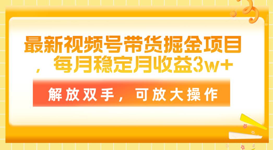 最新视频号带货掘金项目，每月稳定月收益3w+，解放双手，可放大操作-齐力副业