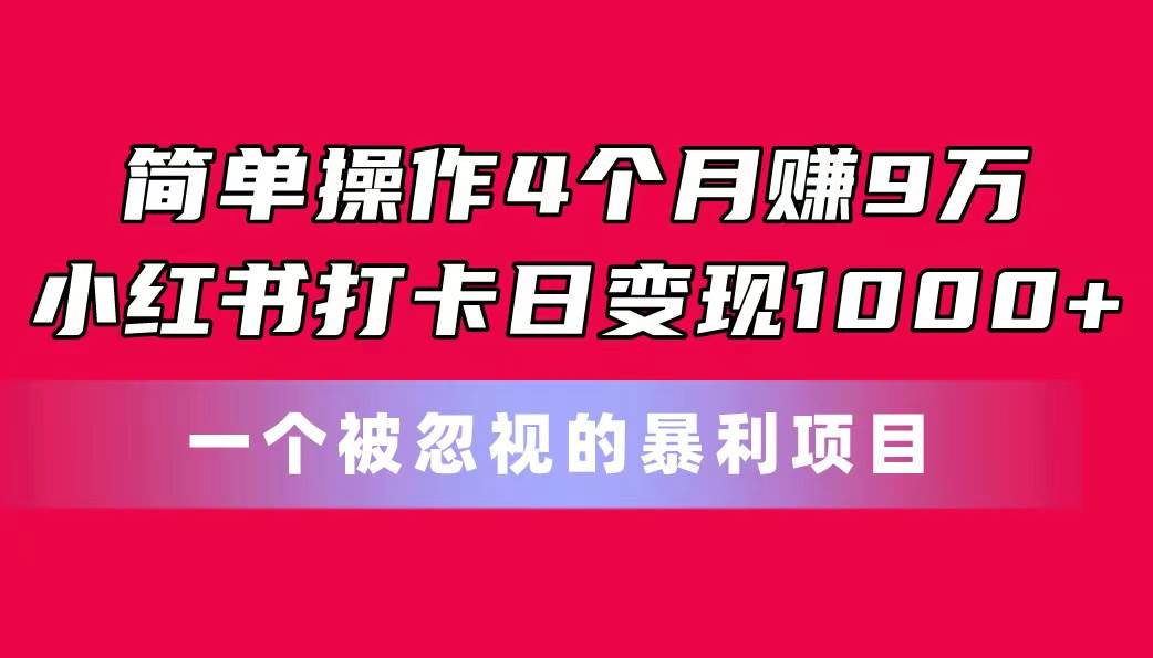 简单操作4个月赚9万！小红书打卡日变现1000+！一个被忽视的暴力项目-齐力副业