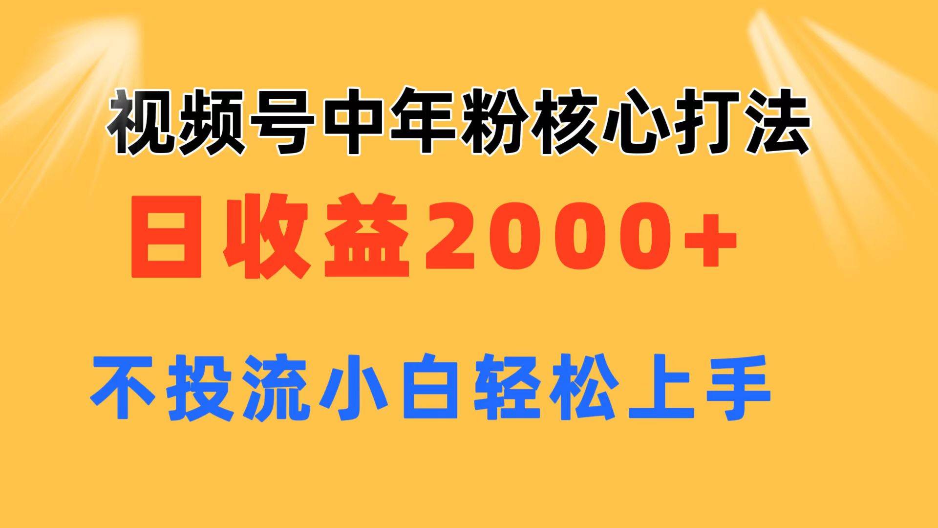 视频号中年粉核心玩法 日收益2000+ 不投流小白轻松上手-齐力副业