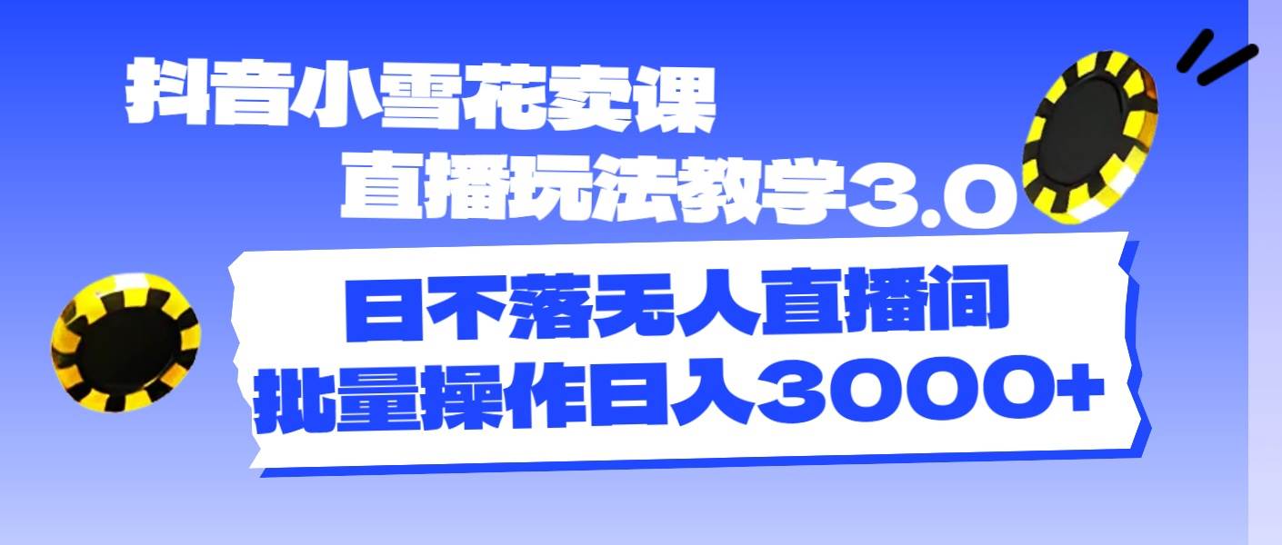 抖音小雪花卖课直播玩法教学3.0，日不落无人直播间，批量操作日入3000+-齐力副业