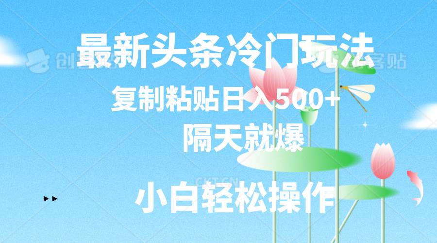 最新头条冷门玩法，隔天就爆，复制粘贴日入500+-齐力副业