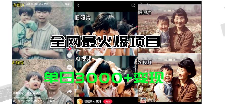 全网爆火的AI让老照片动起来教程，蹭热点日赚3000+，内含免费工具一键...-齐力副业