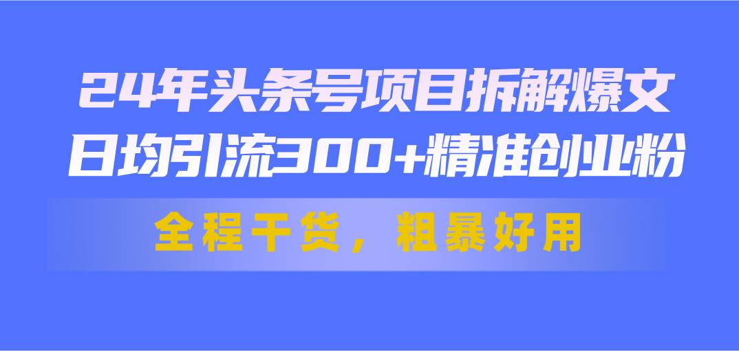 24年头条号项目拆解爆文，日均引流300+精准创业粉，全程干货，粗暴好用-齐力副业