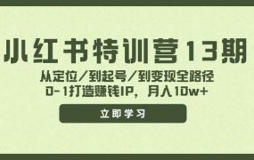 小红书特训营13期，从定位/到起号/到变现全路径，0-1打造赚钱IP，月入10w+-齐力副业
