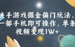 快手游戏掘金偏门玩法，一部手机即可操作，单条视频变现1W+-齐力副业