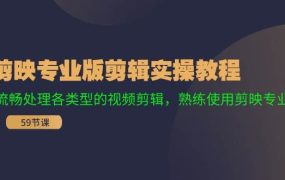 剪映专业版剪辑实操教程：流畅处理各类型的视频剪辑，熟练使用剪映专业版-齐力副业