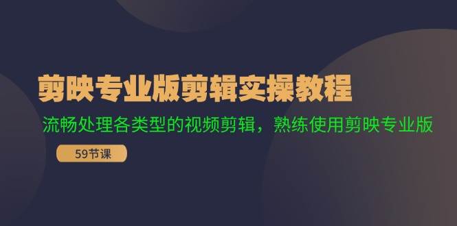 剪映专业版剪辑实操教程：流畅处理各类型的视频剪辑，熟练使用剪映专业版-齐力副业