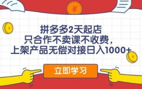 拼多多2天起店，只合作不卖课不收费，上架产品无偿对接日入1000+-齐力副业
