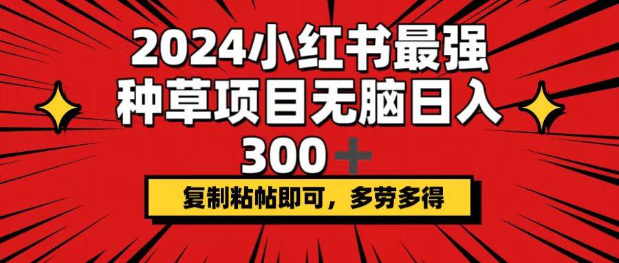 2024小红书最强种草项目，无脑日入300+，复制粘帖即可，多劳多得-齐力副业